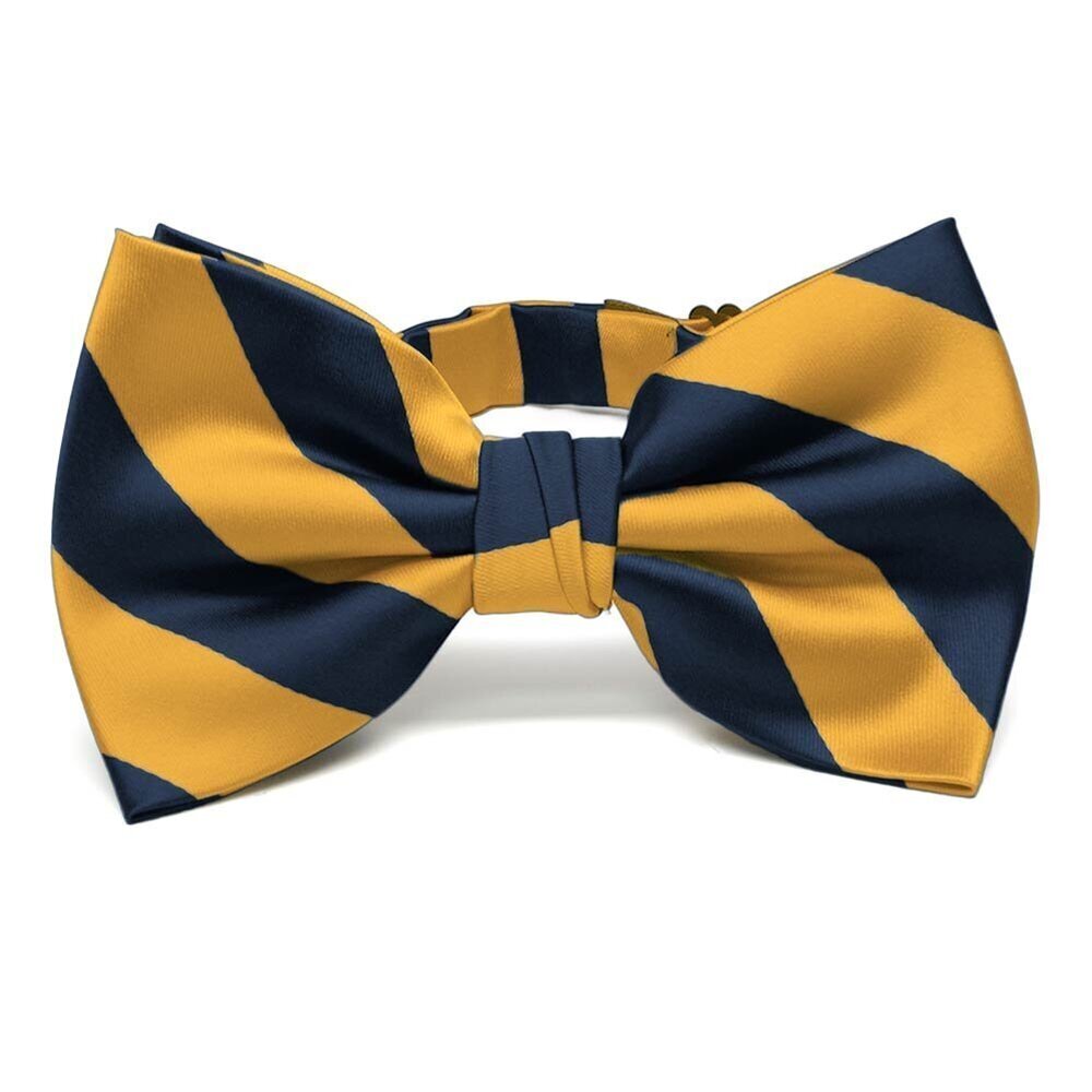 9336 Striped Bow Tie Navy Blue and Gold Bar